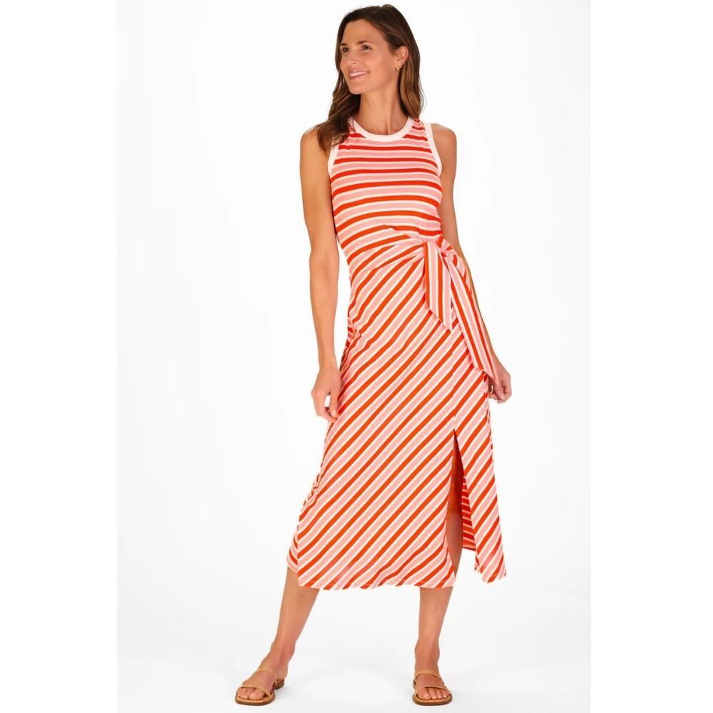 Duffield Lane Sleeveless Tie Waist Aster Dress Sunset Stripe Size Medium New